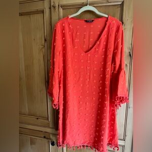 Chic Orange V-Neck Dress with Tassel Details